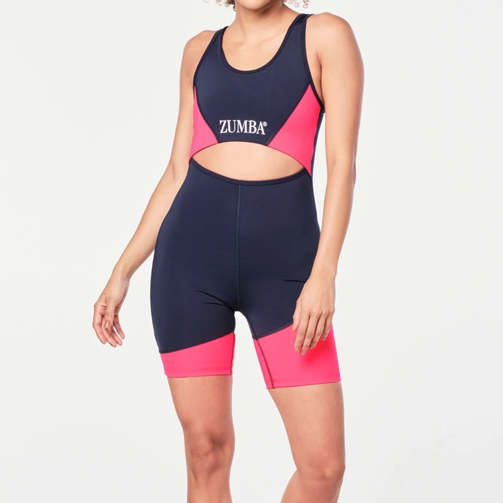NWT Zumba Fitness Navy and Pink Jumpsuit